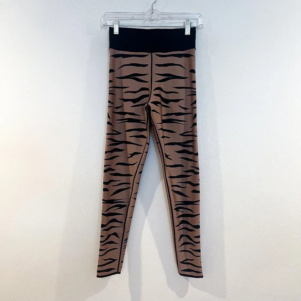 Ultracor Brown Animal Print Zebra High Waist Compression Cycling Leggings Large